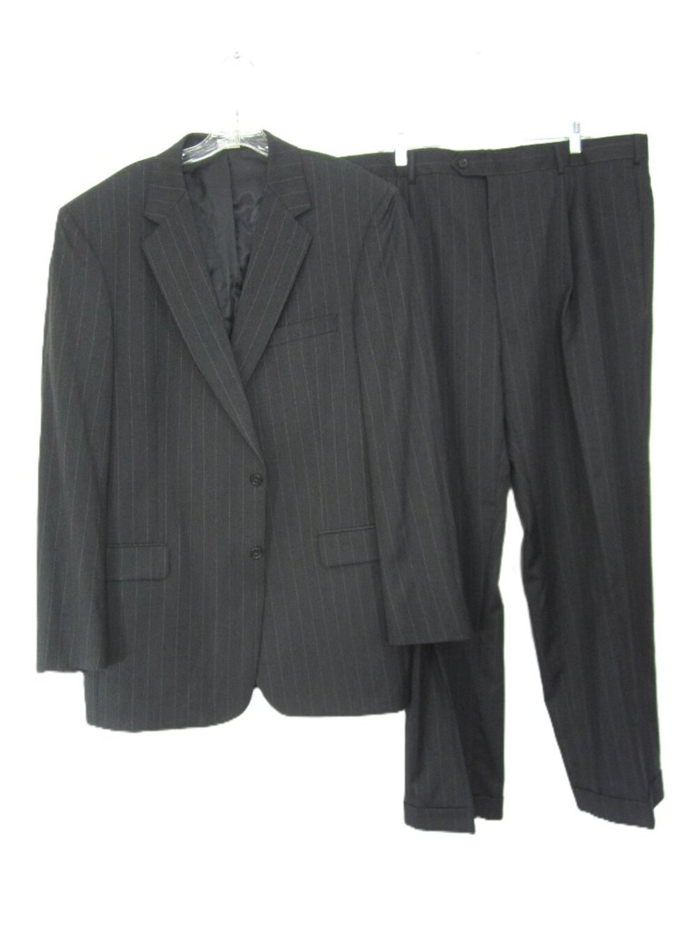Jos. A. Bank Gray Size 46L Wool Pinstripe Suit Jacket 41x30 Pleated Cuff Pants